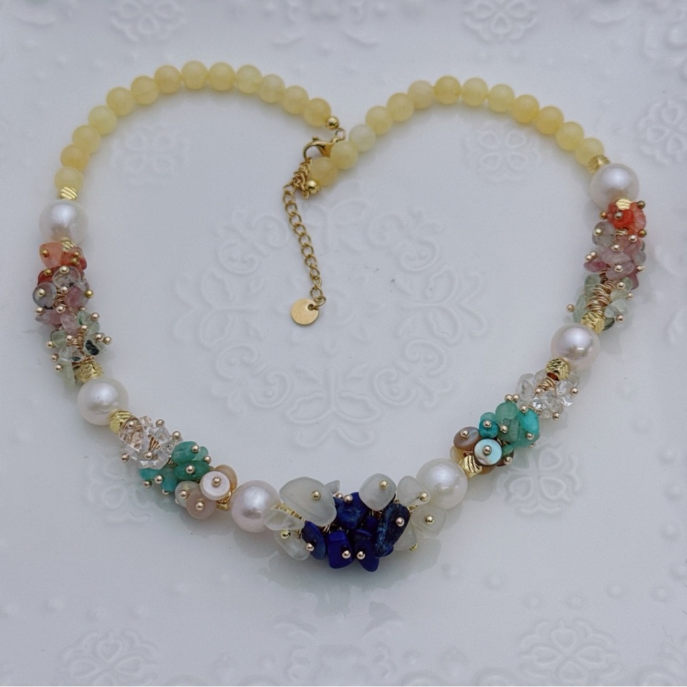 26X248 Handmade Freshwater Baroque
Pearl Gemstone Flower Blossom Necklace 16+2”